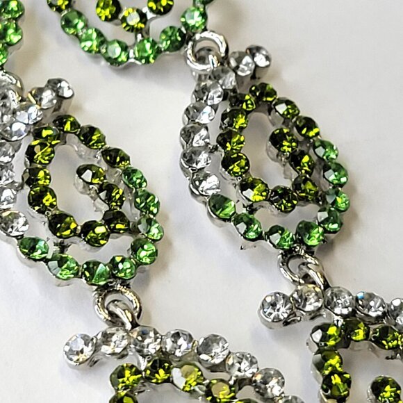 Green and Silver Crystal Chandelier Earrings - Picture 2 of 7